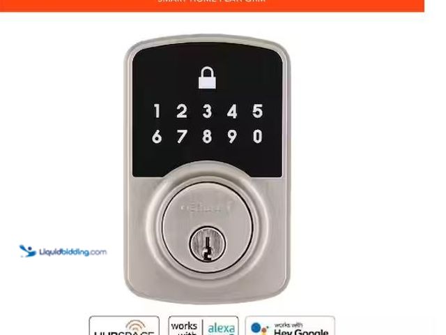 Lot 49-1568711 - Defiant Square Compact Satin Nickel Electronic Single Cylinder Deadbolt Wi-Fi Enabled Powered by Hub...