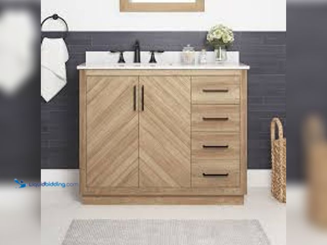 Lot 49-5473013 - Glacier Bay Huckleberry 42 in. Single Sink Weathered Tan Bath Vanity with White Engineered Marble To...