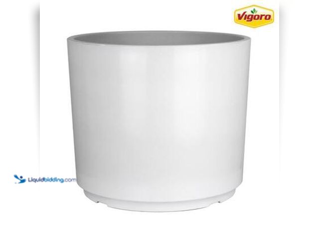 Lot 49-3564934 - QTY 2 - Vigoro Eloise Medium White Plastic Cylinder Planter with Drainage Hole (13 in. L x 13 in. W ...