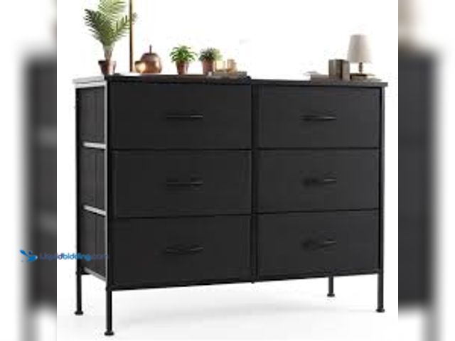 Lot 49-5458986 - JOINSUN Chest of Dresser with 6 Fabric Drawers, Chest Organizer with Fabric Bins, Black. Model: cab-...