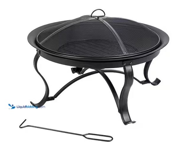 Lot 49-1572147 - Hampton Bay Sadler 29.33 in. D 19.21 in. H Round Steel Wood Fire Pit in Bronze with Spark Screen and...