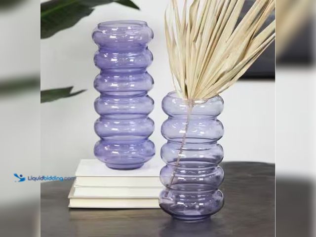Lot 49-1577394 - Litton Lane Purple Bubble Glass Decorative Vase (Set of 2), Model # 044400, Unused.   Ref#ASRHD0130