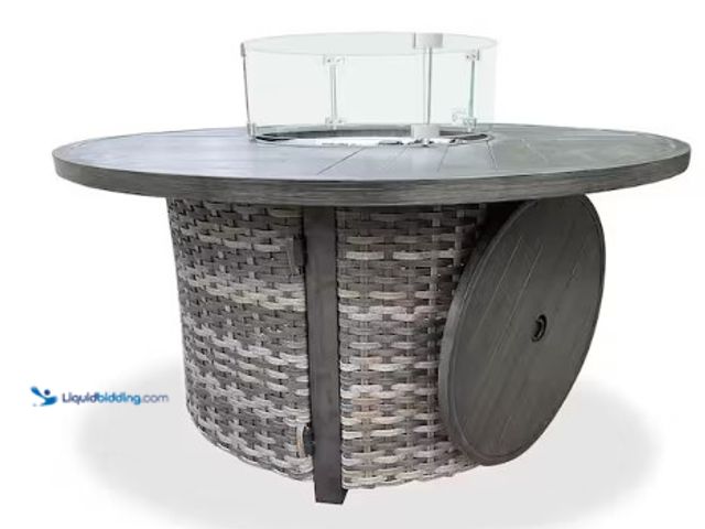 Lot 49-1509779 - HiGreen Outdoor Manbo 45.67 in. x 24.8 in. Round Aluminum Wicker Outdoor Propane Fire Pit Table with...