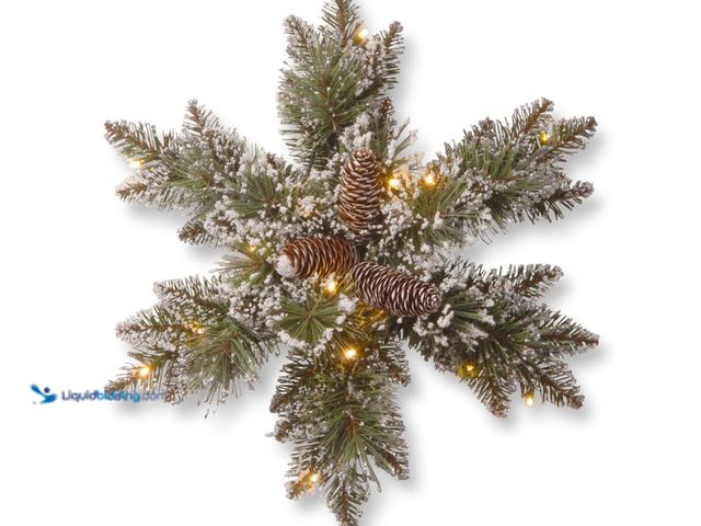 Lot 49-1547242 - (2) National Tree 18 Inch Glittery Bristle Pine Snowflake with 6 Cones and 15 Warm White Battery Ope...