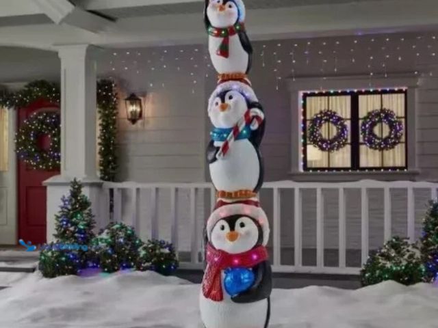 Lot 49-1544838 - Home Accents Holiday 8 ft. Giant-Sized LED Stacked Penguins, Model # 1011184407 Y5, Used, Hardware m...