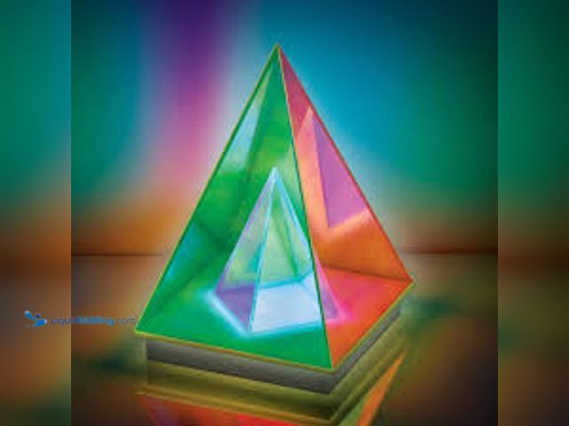 Lot 49-5461390 - QTY 2 - 7.7 in. Iridescent Acrylic Indoor Infinity Table Light Pyramid. Model # LH-ML004-999. Unused