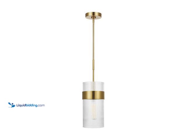 Lot 49-5414790 - Geneva 7 in. W x 13.75 in. H 1-Light Burnished Brass Mid-Century Dimmable Large Pendant Light with C...