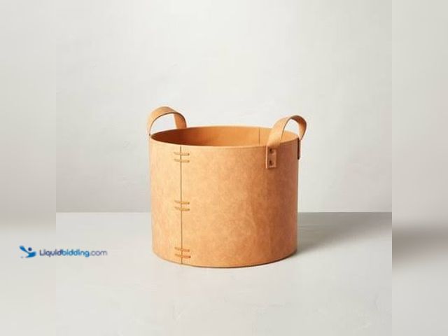 Lot 49-5539957 - Large Faux Leather Storage Bin Camel Brown - Hearth & Hand with Magnolia. Unused