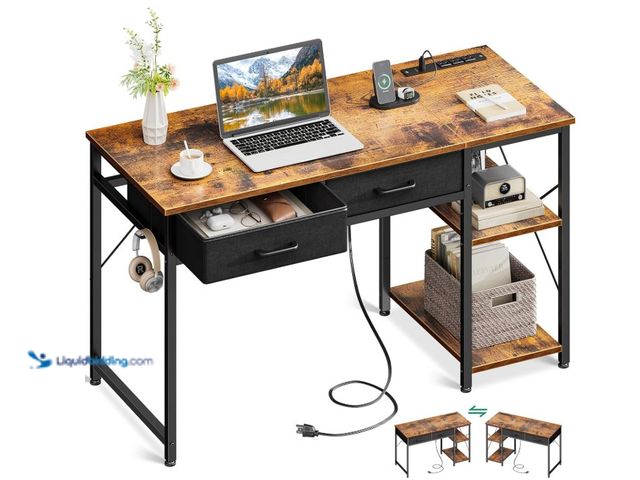 Lot 49-1516810 - Coleshome Laptop Desk, 40 Inch Small Desk with Drawers & Power Outlet for Bedroom, Computer Desk Hom...