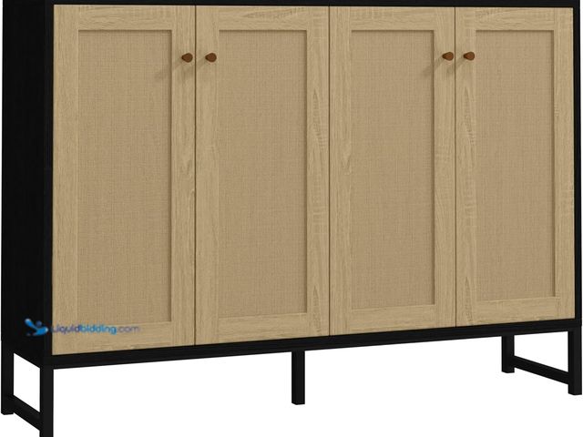 Lot 49-5448683 - Panana Sideboard Accent Storage Cabinet with Rattan Decorated 4 Doors Dining Room Freestanding Kitch...
