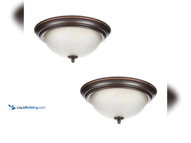Lot 49-3529057 - Commercial Electric
13 in. 2-Light Oil Rubbed Bronze Flush Mount with Frosted Glass Shade (2-Pack) ...