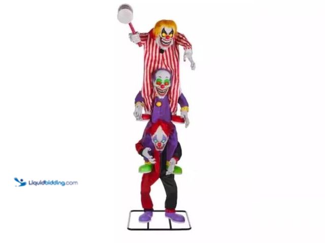 Lot 49-3521269 - 7.5 ft. Animated LED Trickster Trio Stack Home Depot Clowns Unused (unable to test)