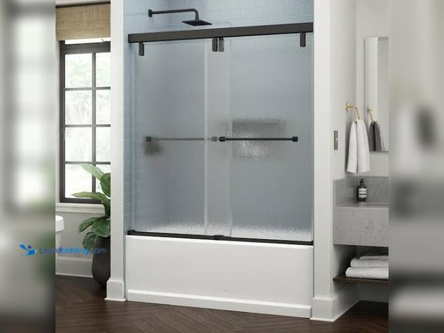 Lot 49-5541950 - Delta 60 inch sliding glass door and track for bathroom shower, New/Factory sealed.     NO COLOR IT ...