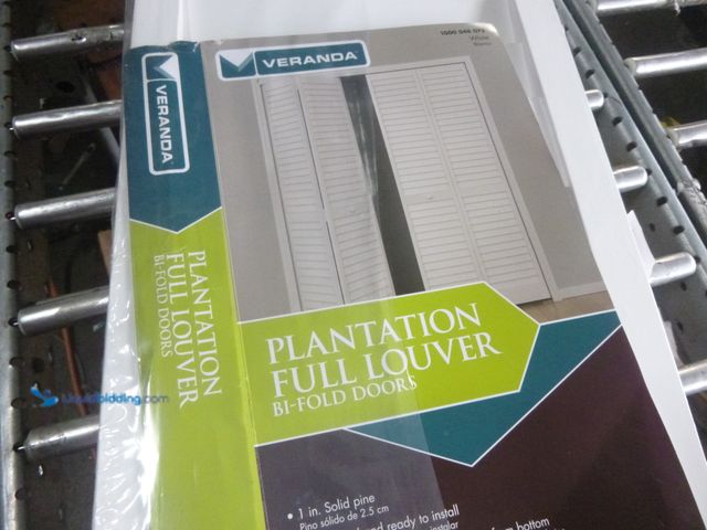 Lot 49-1514898 - Veranda 24 in. x 80 in. Louver Pine White Plantation Interior Closet Bi-fold Door Model # 3115232, U...