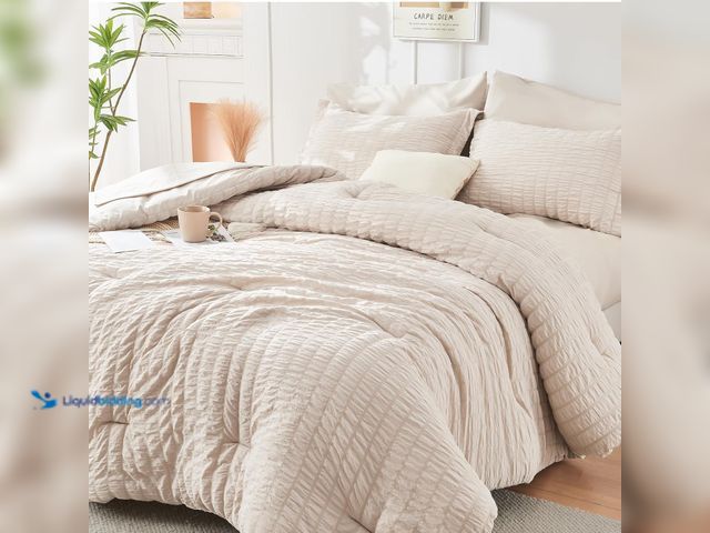 Lot 49-5447991 - HYMOKEGE Beige Queen Comforter Set Seersucker 7 Pieces, All Season Luxury Bed in a Bag for Bedroom, ...