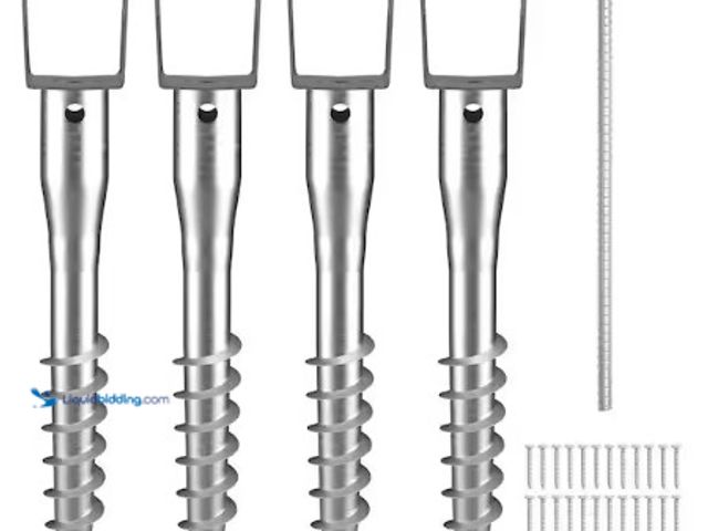 Lot 49-3631184 - (4-Pack) VEVOR 3.94 x 2.76 x 27.56 in. No Dig Ground Anchor DIY Screw in Post Stake Includes 6 Lag B...