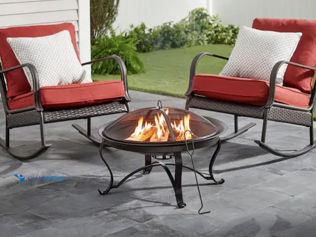 Lot 49-2005532 - Hampton Bay Sadler 29.33 in. D 19.21 in. H Round Steel Wood Fire Pit in Bronze with Spark Screen and...