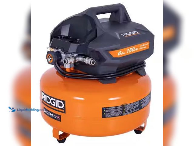 Lot 49-2005979 - RIDGID 6 Gal. 150 PSI Portable Electric Oil-Free Jobsite Pancake Air Compressor with Dual Pressure G...