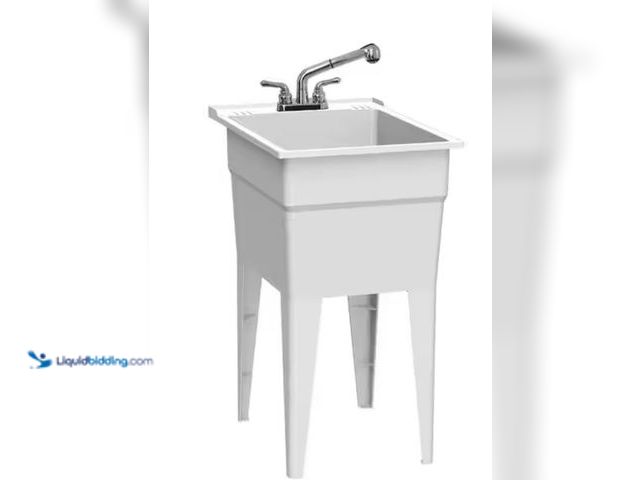Lot 49-2006261 - RUGGED TUB 18 in. x 24 in. White Freestanding Utility/Laundry Sink with 2-Hdl Pullout Faucet and Ins...