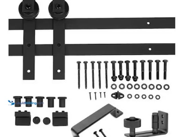 Lot 49-2025066 - Helhom 36 in. x 84 in. Black Metal Sliding Barn Door with Hardware Kit, Adjustable Floor Guide, Roll...