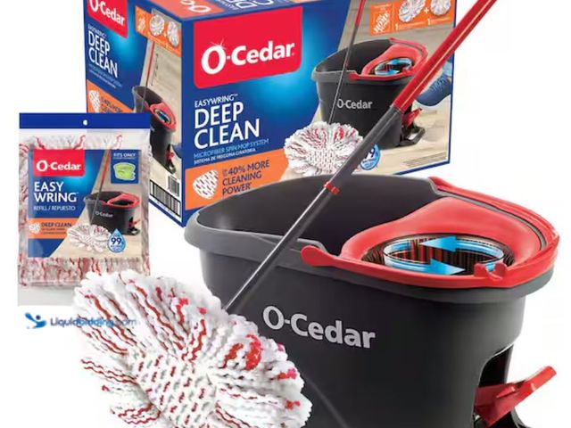 Lot 49-1631335 - O-Cedar EasyWring Deep Clean Microfiber Spin Mop w/ Bucket System, 1 Machine Washable Mop Head Refil...