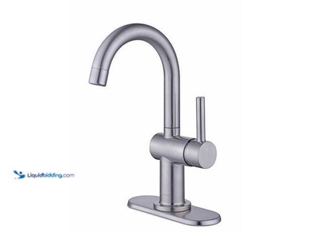 Lot 49-5539906 - Glacier Bay Dorind Single Hole Single-Handle Deck Mount High-Arc Bathroom Faucet in Brushed Nickel. ...