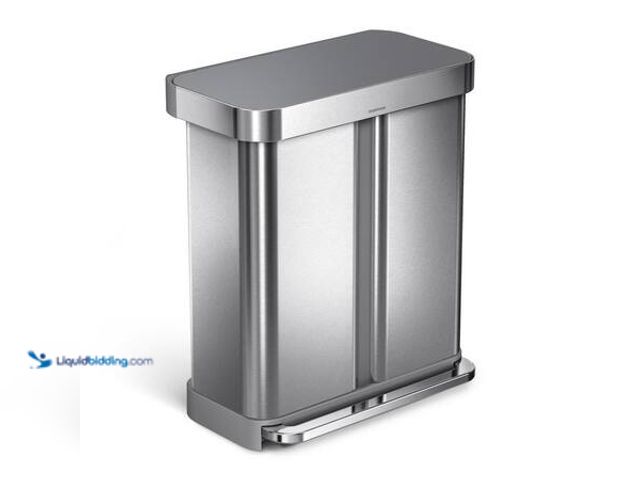 Lot 49-5541544 - simplehuman
58 Liter Rectangular Dual Compartment Step Trash Can with Grey Plastic Lid, Brushed Sta...