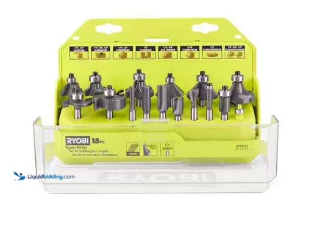 Lot 49-5574153 - RYOBI
Shank Carbide Router Bit Set (15-Piece). Store SKU # 492240. Unused