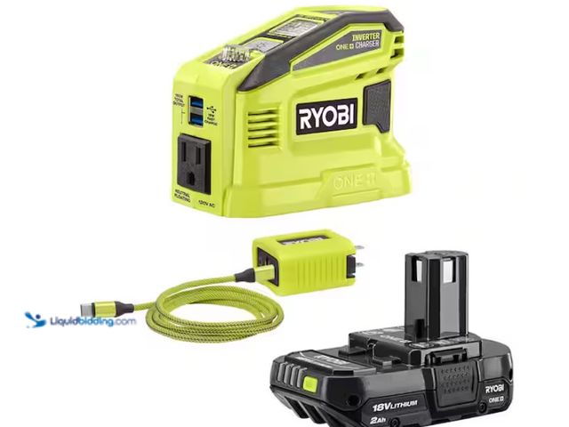 Lot 49-3471669 - RYOBI 18V ONE+ 150-Watt Portable Battery Inverter Power Source and Charger for 18V ONE+ Batteries wi...