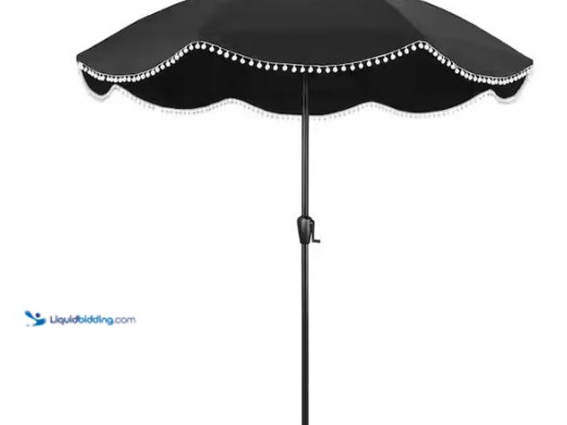 Lot 49-1624370 - Sun-Ray 9 ft. Round Market Patio Umbrella in Black Model # 841071, New, Factory Sealed  Ref#HD0702