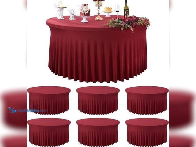 Lot 49-3480487 - gogoparti 6 Pack Burgundy Spandex Round Tablecloths for 60 inch Table, Stretchy 120inch Fitted 5FT R...