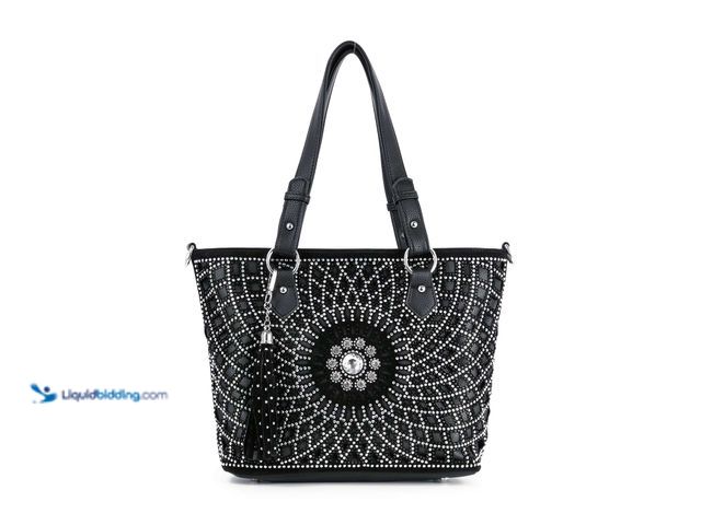 Lot 49-1820231 - 1 New Patterned Bling Layered Design Shopper Tote-Black