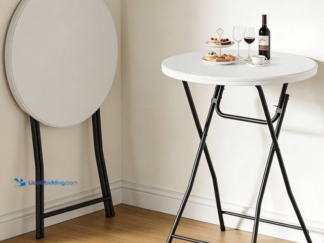 Lot 49-2025396 - HaiCube 32" Bar Height Round Folding Table, Portable Cocktail Table with Thick HDPE Top & Sturdy Met...
