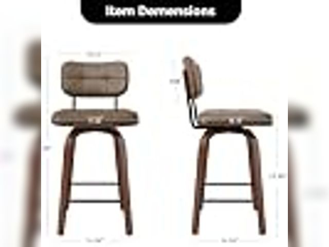 Lot 49-2023225 - Bar Stools Set of 2 Swivel Counter PU Leather, Coffee Brown Modern Swivel Counter Height Stools 360°...