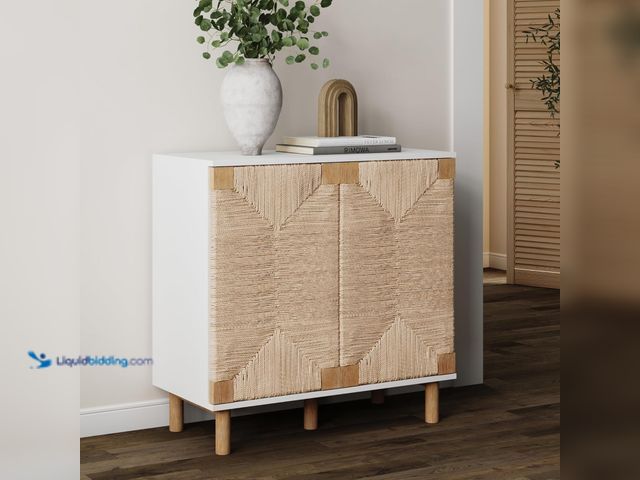 Lot 49-3532228 - Nathan James Beacon Accent Natural Sideboard Storage Cabinet with Adjustable Interior Shelf and Seag...