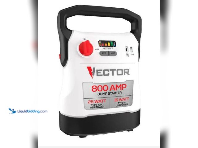 Lot 49-5551370 - Vector - 800 Amp 12V Compact Jump Starter, USB Power Bank, VECJ8, Unused with charger, works