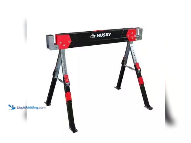 Lot 49-1577057 - Husky 25.5 in. x 42.5 W/25.5 in. to 32.5 in. H Adjustable Saw Horse and Jobsite Table with 1300 lbs....