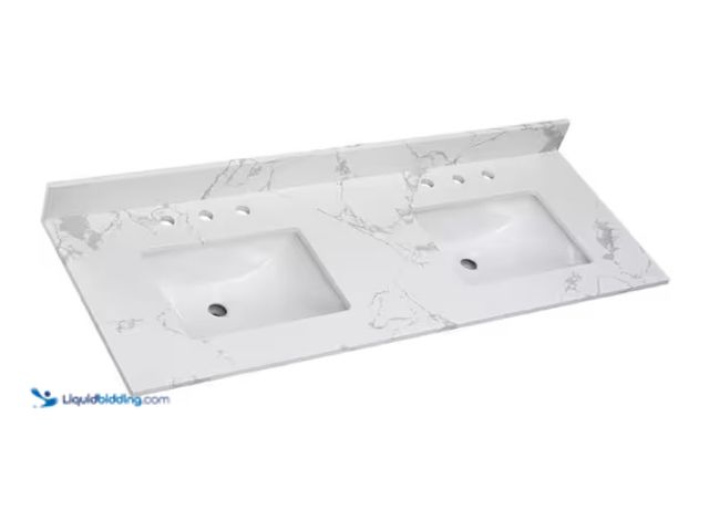 Lot 49-1567497 - 61 in. W x 22 in. D Engineered Stone Composite White Rectangular Double Sink Bathroom Vanity Top in ...