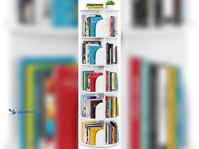 Lot 49-3566699 - SpaceAid 5 Tier Rotating Bookshelf Tower, Spinning Bookcase Lazy Susan, Revolving 360 Book Shelf Sto...