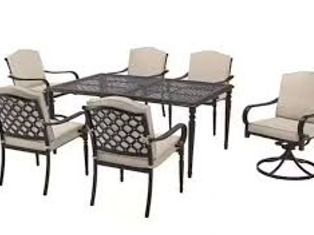 Lot 49-5414714 - hampton bay Laurel Oaks 7-Piece Dark Brown Steel Outdoor Patio Dining Set with CushionGuard Putty Cu...