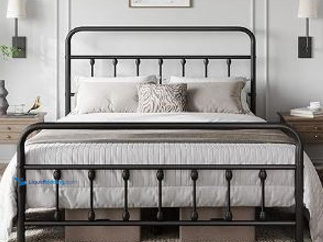 Lot 49-1513883 - Yaheetech Classic Metal Platform Bed Frame Mattress Foundation with Victorian Style Iron-Art Headboa...