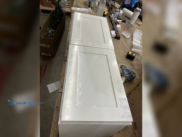 Lot 49-5450609 - 12"h x 36"w x 13"l White Cabinet (holes in back) Used