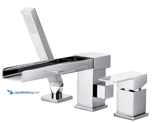 Lot 49-1515895 - Waterfall Single-Handle Deck-Mount Roman Tub Faucet with Hand Shower in Polished Chrome, Model # 308...