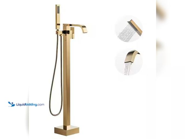 Lot 49-1515925 - Waterfall Single-Handle Freestanding Tub Faucet with Handshower, Floor Mounted Tub Filler Faucet in....