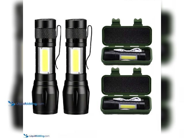 Lot 49-5388231 - Lot of 2 Tactical LED Flashlight USB Rechargeable 3 Light Modes Zoomable - NEW - LED flashlights rec...