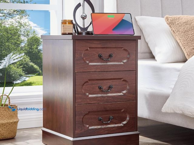 Lot 49-3481626 - LIDYUK 3 Drawer Dresser for Bedroom Farmhouse Cherry Wood Chest of Drawers Bedroom Dresser with Char...