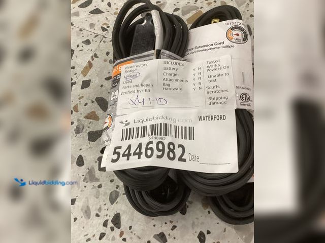Lot 49-5446982 - HDX
12 ft. 16/2 Light Duty Indoor Multi-Outlet Extension Cord, Black Pk of 4. Item is unused.
