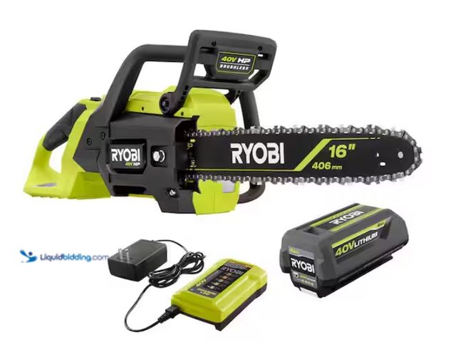 Lot 49-1567793 - RYOBI 40V HP Brushless 16 in. Battery Chainsaw with 4.0 Ah Battery and Charger, Model # RY40HPCW02K,...