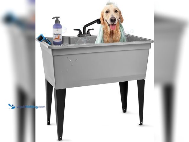 Lot 49-5476609 - Tehila Freestanding Double-Wide Utility Sink with Steel Legs & Black Pull-Out Faucet. Model #B0DP9V8...