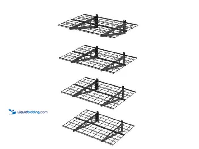 Lot 49-1631390 - FLEXIMOUNTS 36 in. W x 24 in. D Steel Garage Wire Wall Shelves with Brackets in Black (4-Pack), Mode...